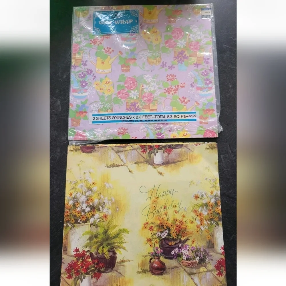 NEW 2 Vintage Birthday Spring Gift Wrapping Paper Art Deco MCM Cottagecore Fairy